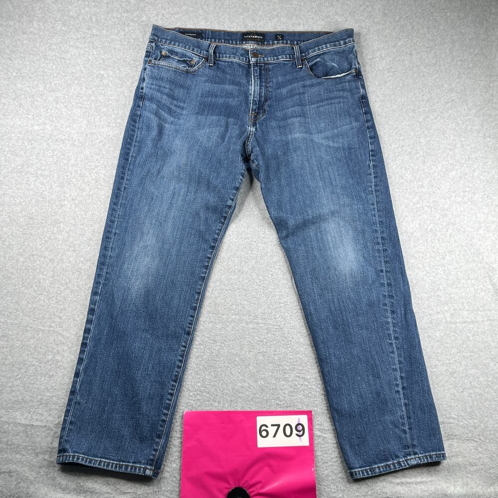 Lucky Brand Denim Jeans 221 Straight Blue Distressed Casual Mens Size 40x30 *SEE